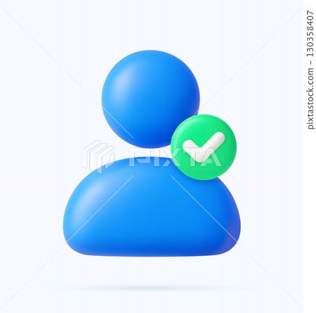 3d Verified user profile icon with green checkmark 130358407