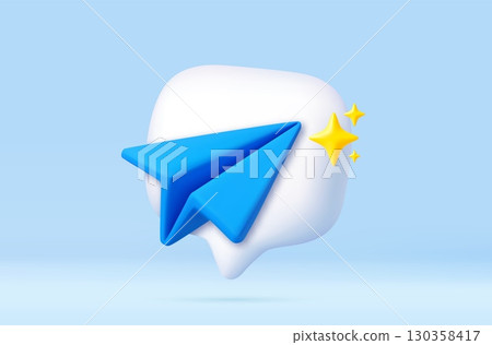 3D blue paper plane icon for messaging 130358417