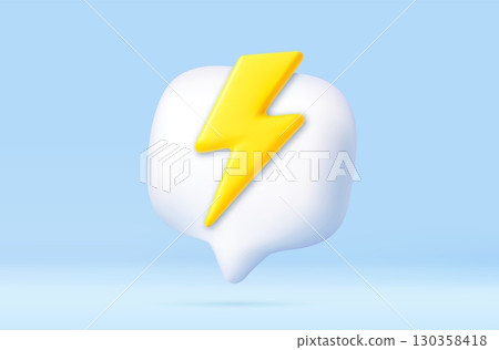 3D lightning bolt in chat bubble icon 130358418