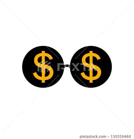 Round glasses with gold dollar symbol. Vector sign icon illustration. 130358468