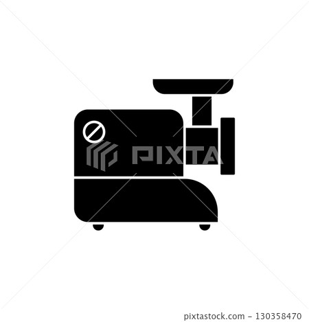 Electric meat grinder icon. Black silhouette. Isolated vector illustration on white background. Electric meat grinder icon. Black silhouette. Isolated vector illustration on white background. 130358470