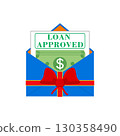 Loan approved with letter notification. Vector illustration. Festive mail envelope with money paper dollar bills.  130358490