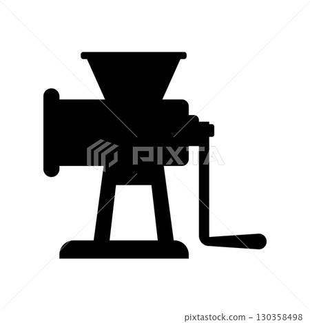 Hand crank meat grinder icon. Manual kitchen food mincer. Isolated  vector illustration on white background. 130358498
