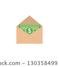 Opened envelope with money. Paper dollar bills. Vector illustration. 130358499