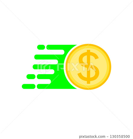 Gold dollar coin and speed symbol. Isolated vector illustration on white background. 130358500