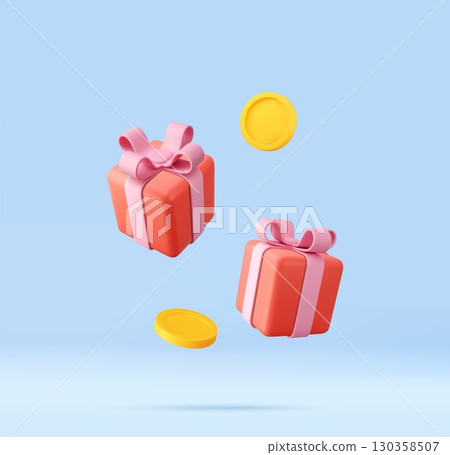 3D gift boxes with coins for rewards 3D gift boxes with coins for rewards 130358507