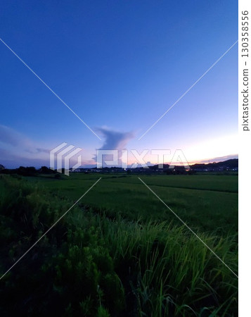 傍晚的天空出現了一朵花瓶狀的雲 傍晚的天空出現了一朵花瓶狀的雲 130358556