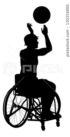 Silhouette of Wheelchair Basketball Man Shooting Silhouette of Wheelchair Basketball Man Shooting 130358800
