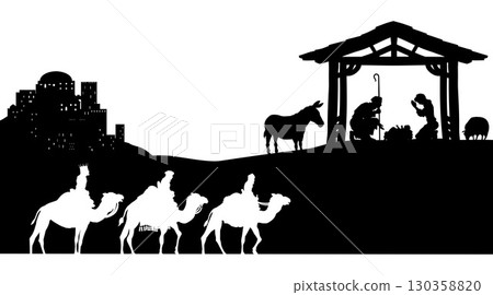 Christmas Nativity Scene Bethlehem Manger Wise Men 130358820