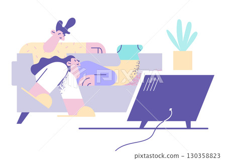 Spending time together in family, home leisure concept 130358823