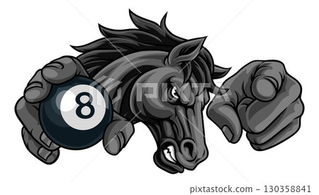Horse Mustang Stallion Pool Billiards Sport Mascot Horse Mustang Stallion Pool Billiards Sport Mascot 130358841
