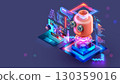 Neural networks for children. teaching children how to write prompts for neural networks. AI or artificial intelligence for children education. AI toy robot with AI is connected to a child laptop. 130359016