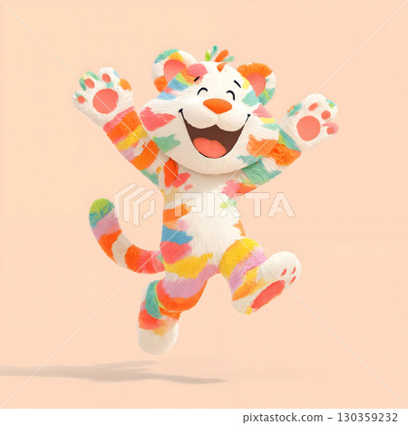 Happy Colorful Striped Cat Leaping 130359232