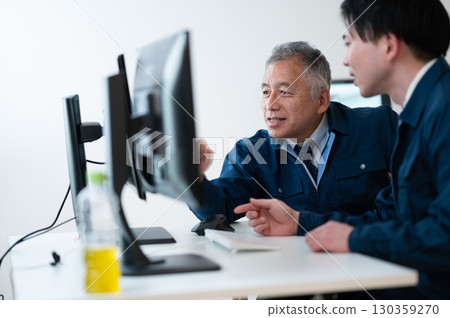 A veteran and a young employee conversing in the office A veteran and a young employee conversing in the office 130359270