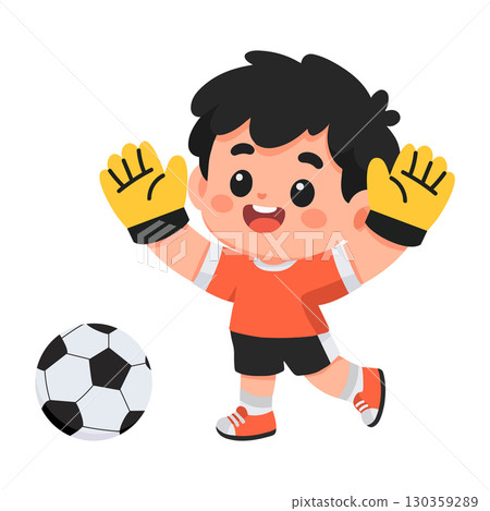 Cartoon Goalkeeper with Soccer Ball Illustration Cartoon Goalkeeper with Soccer Ball Illustration 130359289