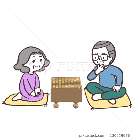 老年男性和女性下將棋的插圖 老年男性和女性下將棋的插圖 130359676