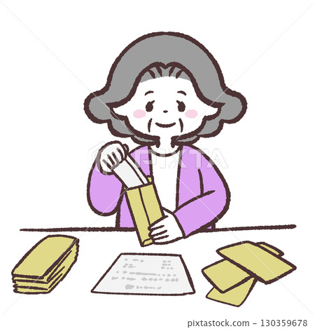 Illustration of a senior woman working on sealing 130359678