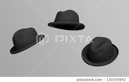 Classic Black Homburg Fedora Hat. 3D Rendering. 130359842