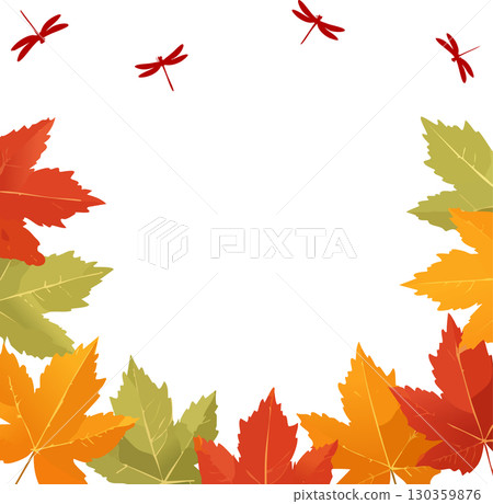 Autumn leaves and red dragonfly frame 130359876