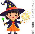 Girls in Halloween costumes 130359879