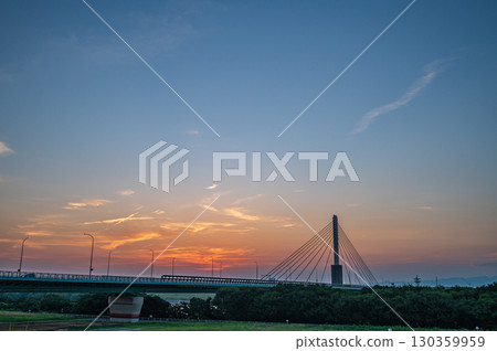 大阪府寢屋川市鳥居仁和寺橋淀川夜景 130359959