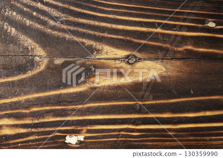 Closeup view of the intricate grain pattern of rustic hardwood surface. Wood texture background 130359990