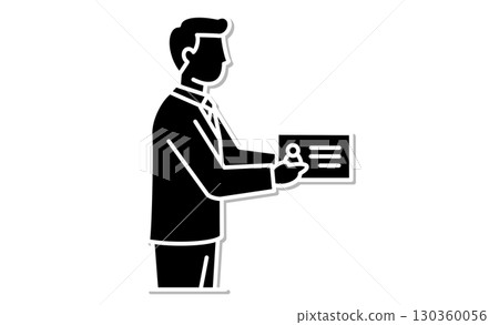 一名身穿西裝的男子遞上一張名片的插圖圖標 一名身穿西裝的男子遞上一張名片的插圖圖標 130360056