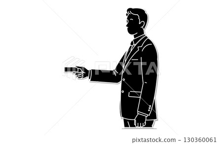 Illustration icon of a man in a business suit handing over a business card 130360061