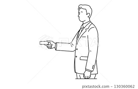 Illustration icon of a man in a business suit handing over a business card Illustration icon of a man in a business suit handing over a business card 130360062