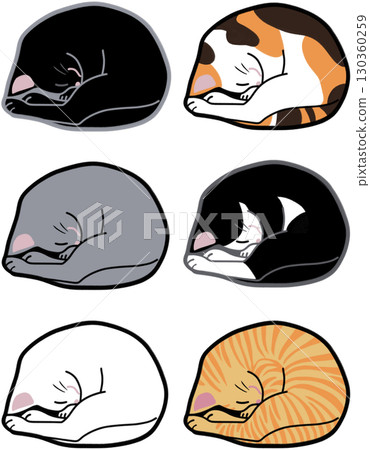 一隻貓蜷縮著睡覺的插圖 130360259