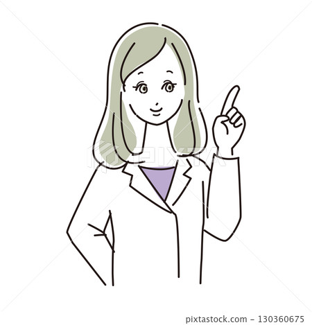 一名身穿白大褂的女子上身指著 130360675