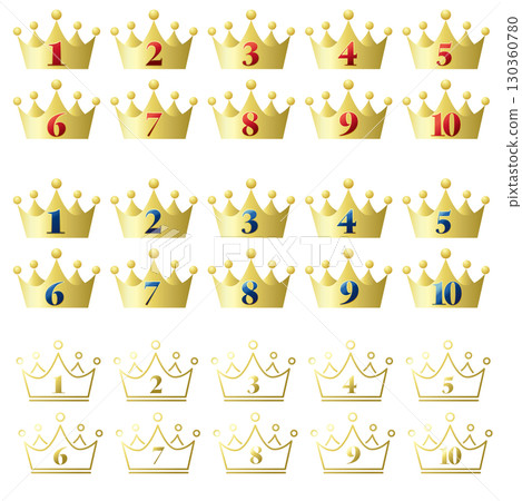 Three color crown ranking icons. Vector illustration on white background. Three color crown ranking icons. Vector illustration on white background. 130360780