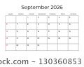 Printable Monthly Calendar template for September 2026. Week Starts on SUNDAY. Wall Calendar in a Minimalist Style. Simple and clean design. Ready to print. Vector illustration 130360853