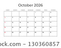 Printable Monthly Calendar template for October 2026. Week Starts on SUNDAY. Wall Calendar in a Minimalist Style. Simple and clean design. Ready to print. Vector illustration 130360857