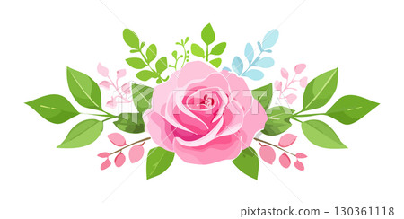 Set of floral branch. Flower pink rose, green leaves. Wedding concept with flowers. Floral poster, invite. Vector arrangements for greeting card or invitation 130361118