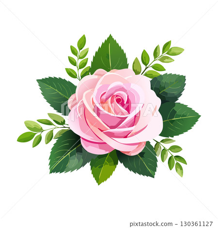 Set of floral branch. Flower pink rose, green leaves. Wedding concept with flowers. Floral poster, invite. Vector arrangements for greeting card or invitation 130361127