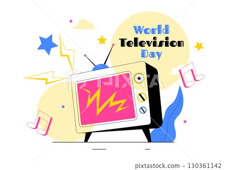 World Television Day Vector Illustration on November 21, Featuring TV, Signal, and Global Broadcasting Concepts in a Flat Style Cartoon Background 130361142