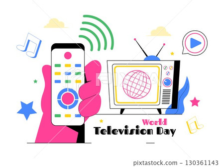 World Television Day Vector Illustration on November 21, Featuring TV, Signal, and Global Broadcasting Concepts in a Flat Style Cartoon Background 130361143