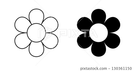 Camomile icon set. White daisy chamomile. Cute round flower plant collection. 130361150