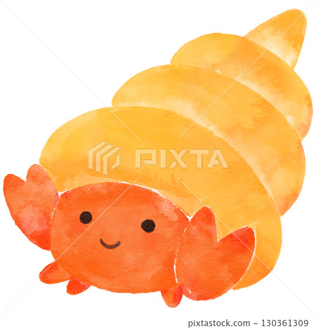 Simple and cute orange hermit crab illustration, watercolor 130361309