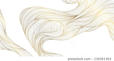 Vector gold line wave background, flow elegant luxury organic pattern. Soft flow dynamic sea graphic, shiny abstract ornament, silk premium wallpaper. Vector gold line wave background, flow elegant luxury organic pattern. Soft flow dynamic sea graphic, shiny abstract ornament, silk premium wallpaper. 130361363