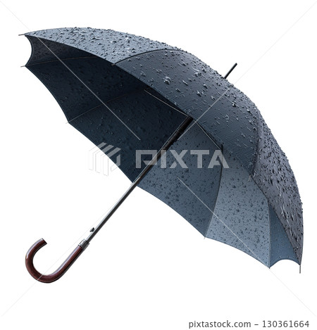 Black umbrella with wooden handle. AI-generated item 130361664