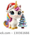 3d cute unicorn with christmas tree. AI-generated item 130361666
