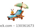 3d beach lounger with umbrella and drink. AI-generated item 130361673