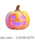 3d neon glowing Halloween pumpkin. AI-generated item 130361674