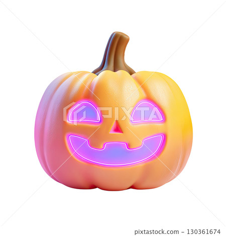 3d neon glowing Halloween pumpkin. AI-generated item 130361674