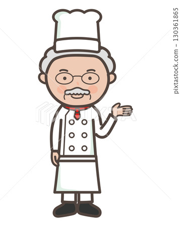A full-body illustration of a veteran male chef giving explanations and guidance 130361865