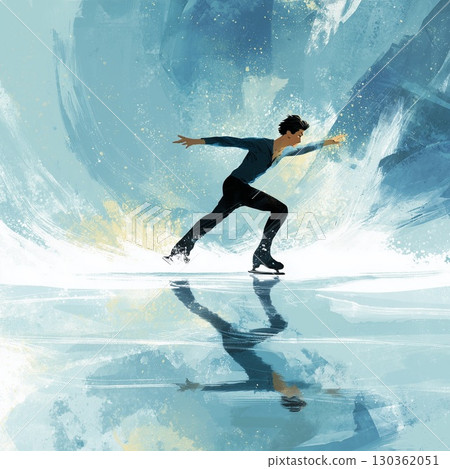 一名男子在冰上花式滑冰的插圖 一名男子在冰上花式滑冰的插圖 130362051