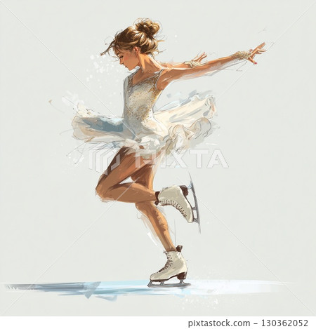 一名女滑冰選手跳舞花式滑冰的插圖 一名女滑冰選手跳舞花式滑冰的插圖 130362052
