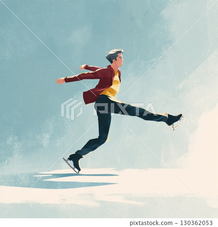 一名男子在冰上花式滑冰的插圖 130362053